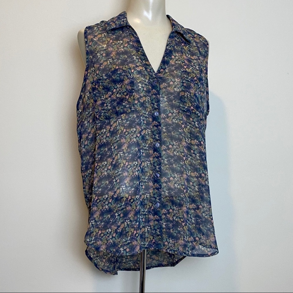 Lush Sheer High Low Button Down Sleeveless Blouse